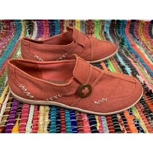 Comfort Ease Maggie Style Orange Canvas Slip On Shoes Button Accent Womens 9.5 M